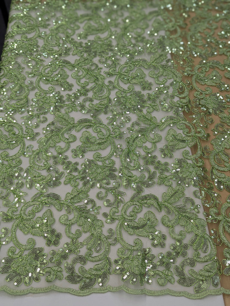 All Over Flowers With Sequins Polyester Lace Fabric - Multiple Colors, Floral Mesh With Metallic Thread, 50" Width (1 Yard)