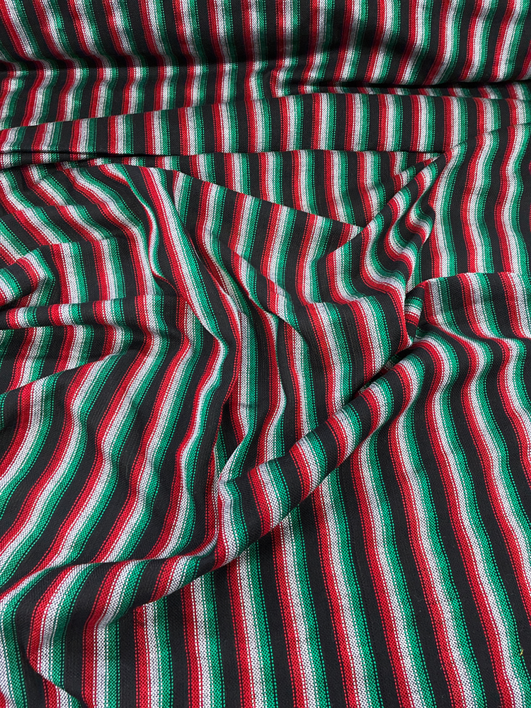 Zapata Tri Color Acrylic Fabric - Black With White, Red And Green Horizontal Stripes, 30" Width (1 Yard)