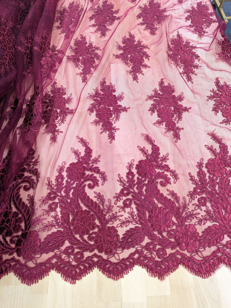 Bridal Lace Polyester Lace Fabric - 8 Colors, Floral Corded Embroidery, 50-51" Width (1 Yard)
