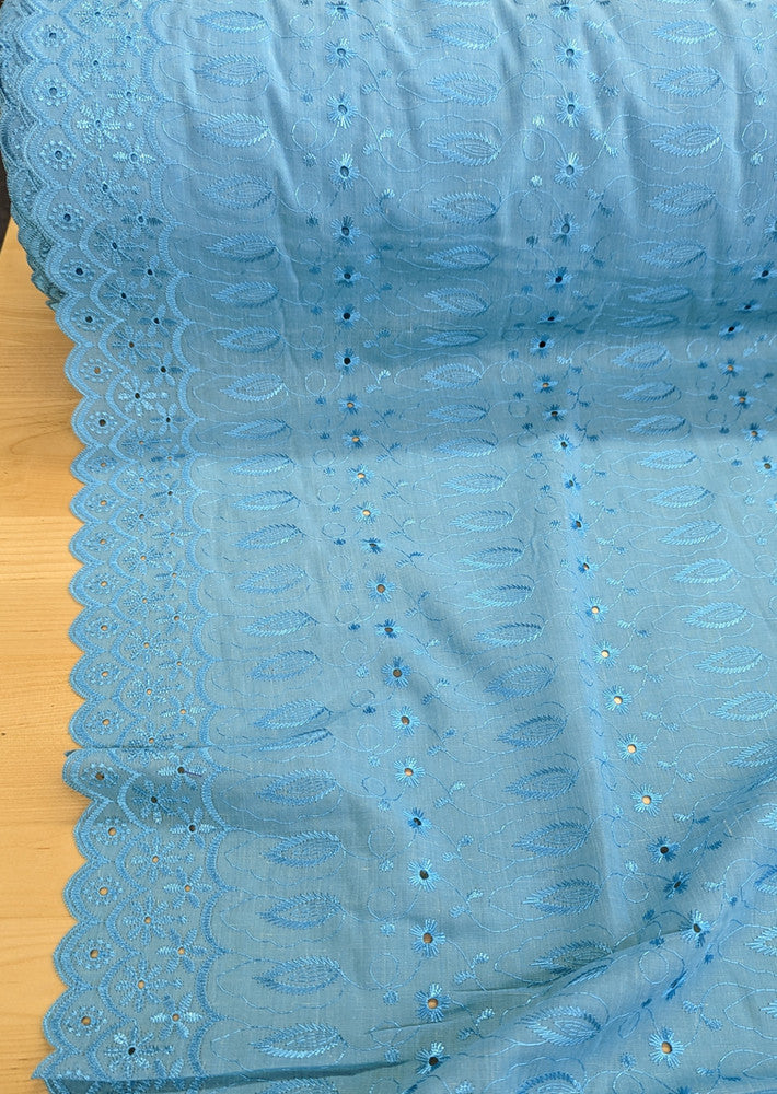 Cotton Eyelet Poly Cotton Fabric - Assorted Colors, Floral Eyelet Embroidery, Scalloped Borders, 44/45" Width (1 Yard)