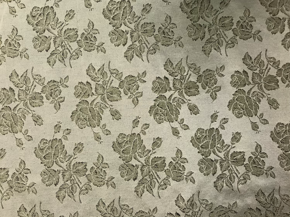 Gray Metallic Rose Polyester Brocade Fabric - Black/Gold Metallic Outline, 58/59" Width (1 Yard)