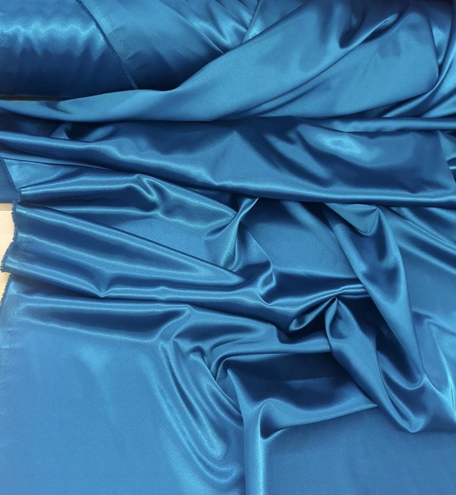 Stretch Charmeuse Polyester Spandex Fabric - Teal Blue, Teal Green, Dark Aqua Green, 58/59" Width (1 Yard)