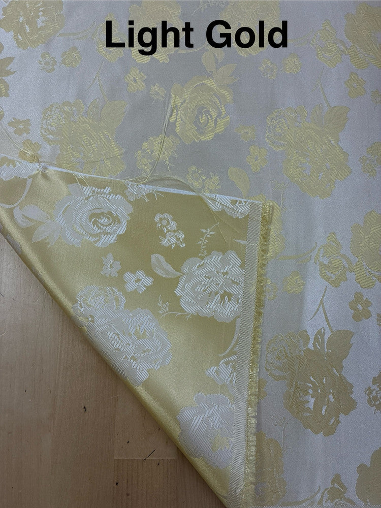 Flower Jacquard Brocade Polyester Fabric - Floral Pattern, 58/59" Width, 5 Colors (1 Yard)