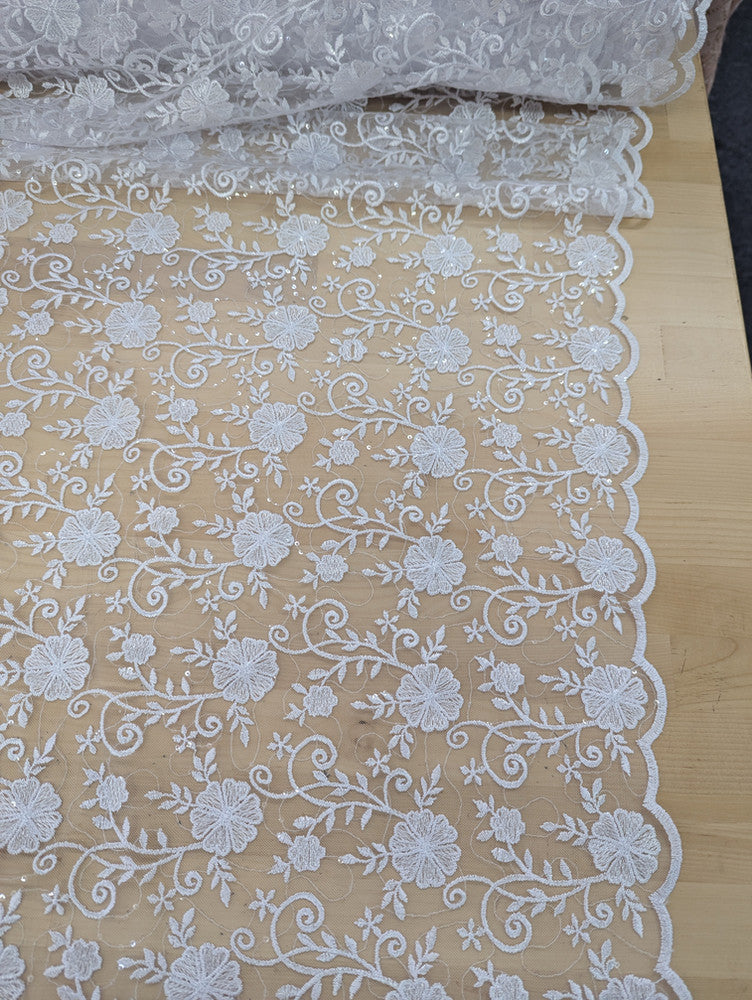 Elizabeth Bridal Lace Polyester Fabric - Multiple Colors, Floral Embroidered Mesh With Sequins, 49/50" Width (1 Yard)