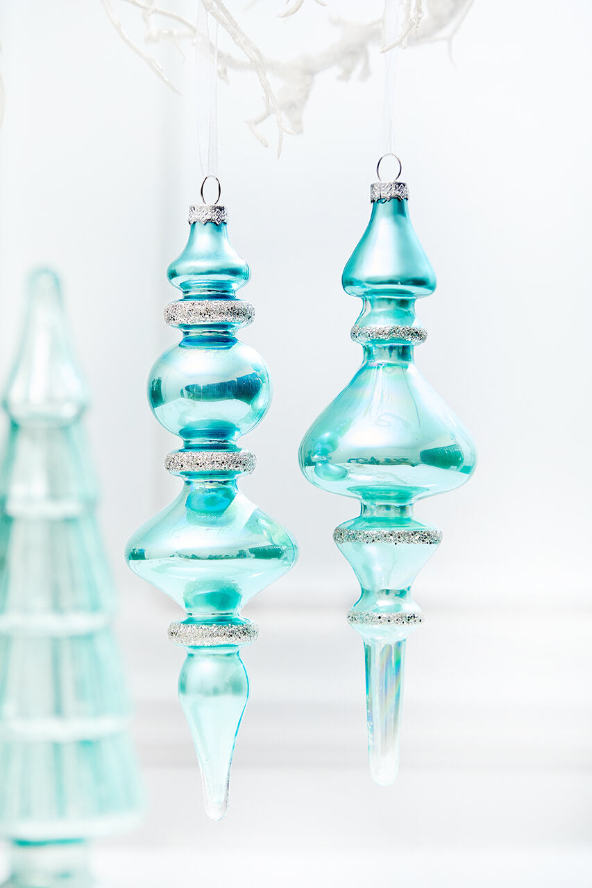 9.5" Northern Sky Blue Glass Finial Ornament