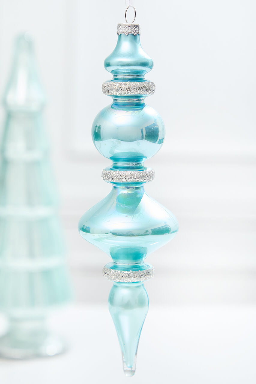 9.5" Northern Sky Blue Glass Finial Ornament