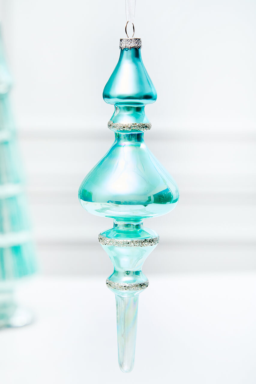 9.5" Northern Sky Blue Glass Finial Ornament