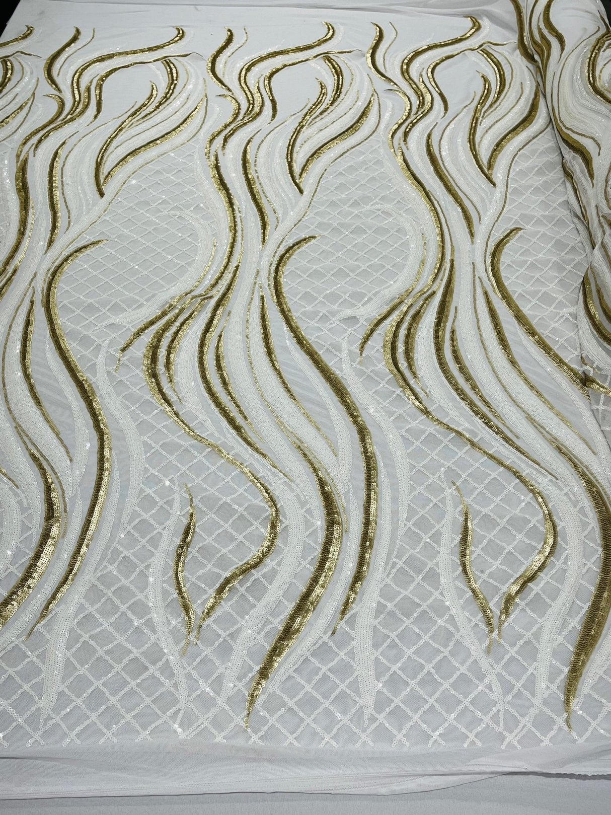 Flame Sequin Polyester Fabric - Flame Sequin Embroidered Mesh, 54" Width (1 Yard)