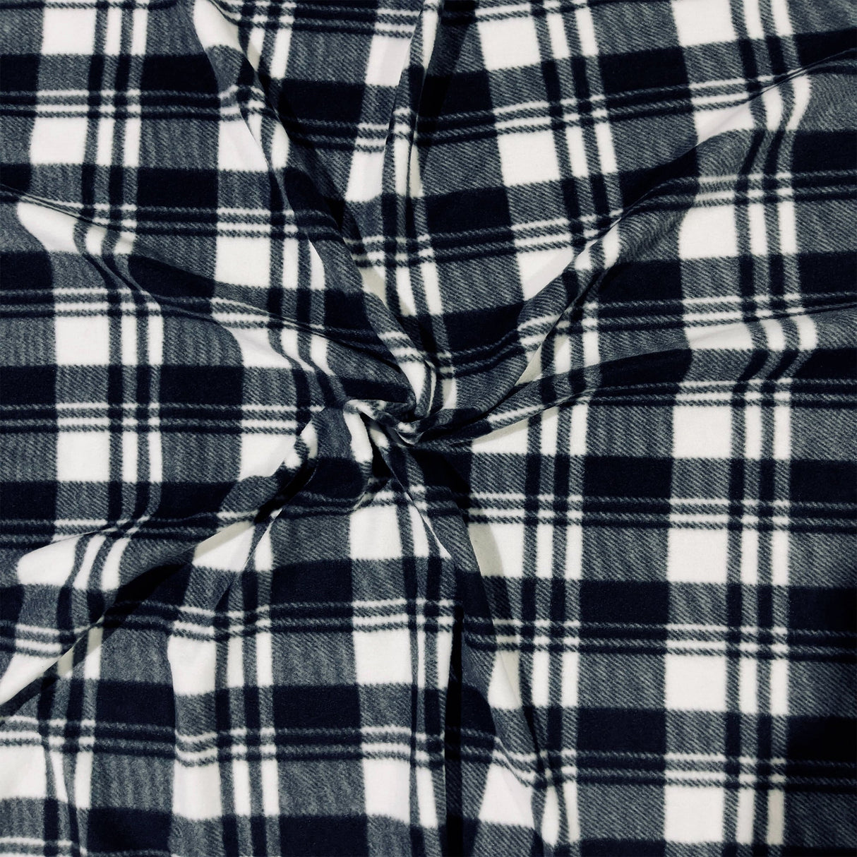 Polar Fleece Fabric Plaid Black and White 60" 280 GSM