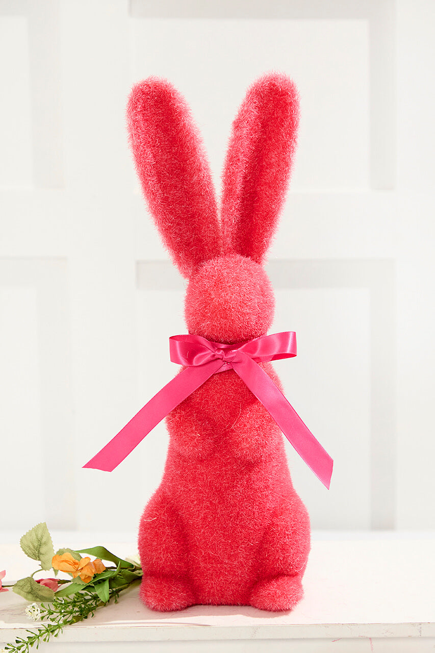 16" Flocked Bunny with Ribbon