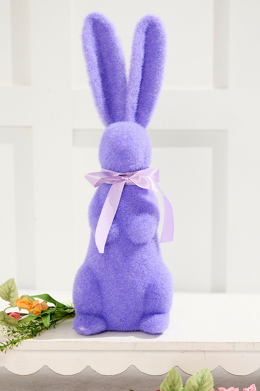 16" Flocked Bunny with Ribbon