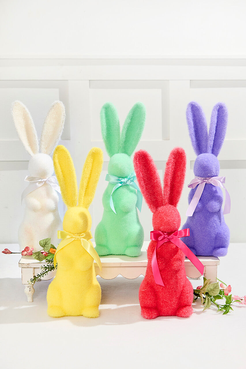 16" Flocked Bunny with Ribbon