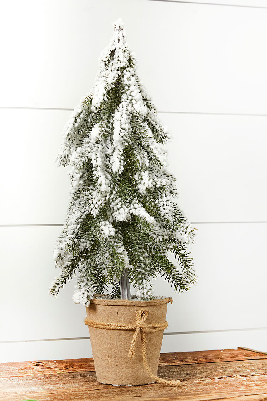 18” Frosted Downswept Pine In Burlap Pot