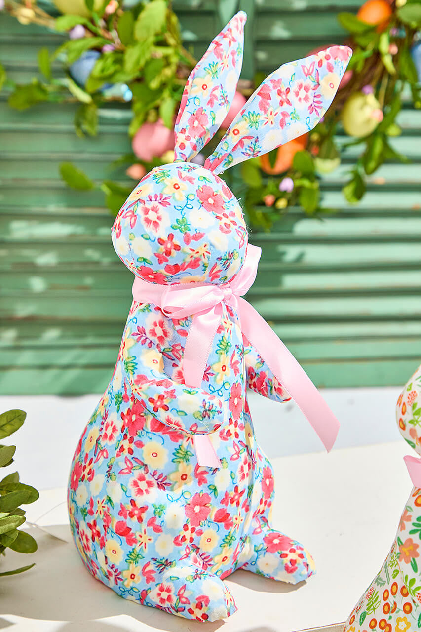 12" Floral Fabric Bunny Spring Easter Decorative Accent Figure