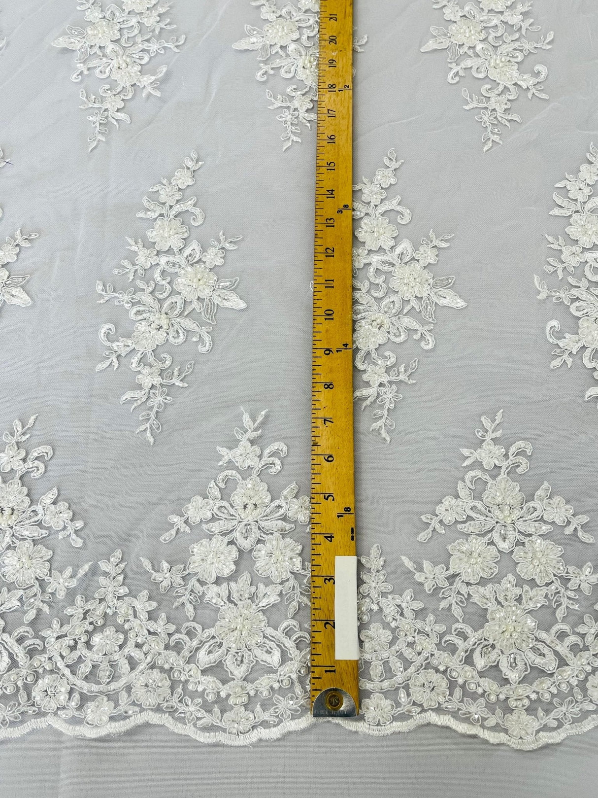 Small Floral Damask Beaded Lace Fabric - Floral Damask, 54" Width (1 Yard)