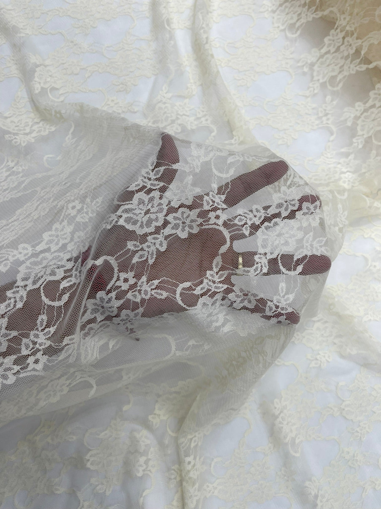 Floral Stretch Lace Nylon Fabric - Floral Pattern, 58" Width (1 Yard)
