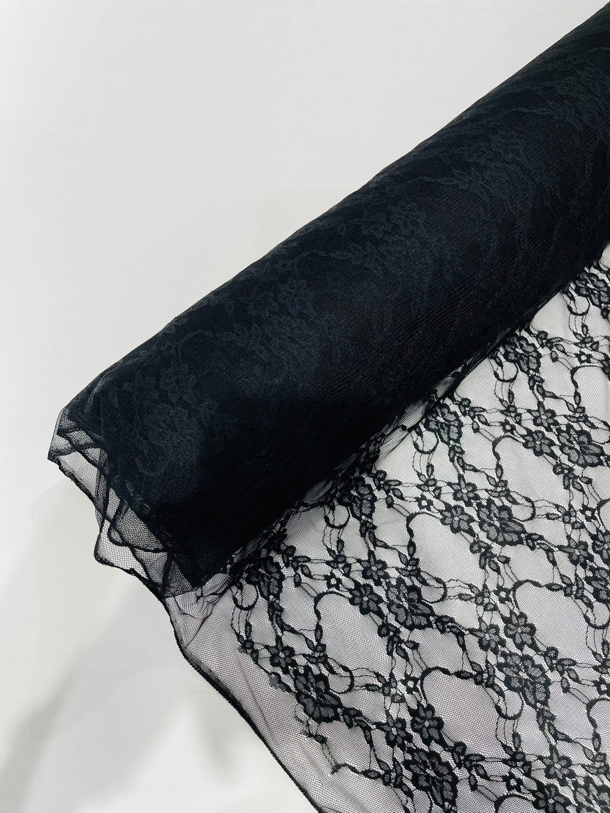 Floral Stretch Lace Nylon Fabric - Floral Pattern, 58" Width (1 Yard)