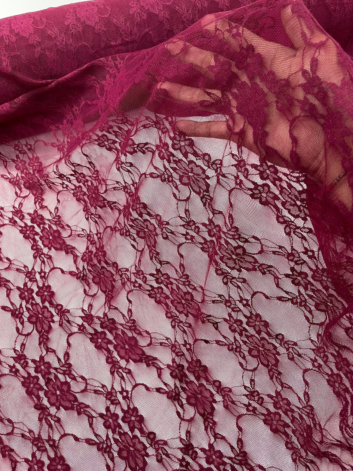Floral Stretch Lace Nylon Fabric - Floral Pattern, 58" Width (1 Yard)