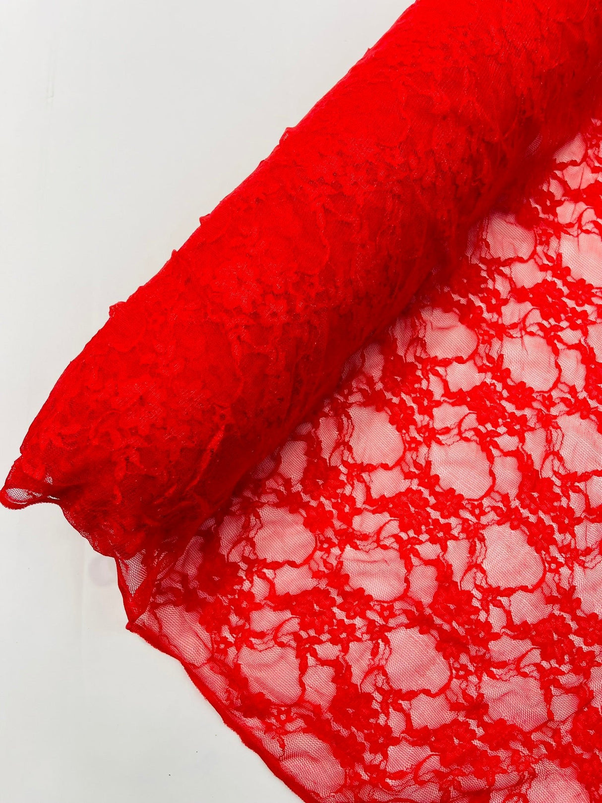 Floral Stretch Lace Nylon Fabric - Floral Pattern, 58" Width (1 Yard)