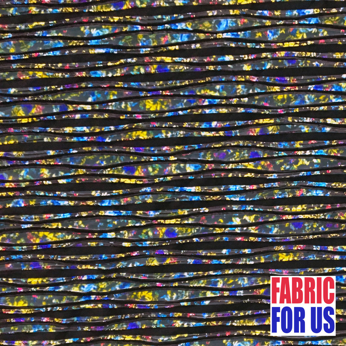 Flower Bouquet Allover Small W/ Black Stripes Nylon Spandex Fabric - Black Floral Print, 56/58" Wide
