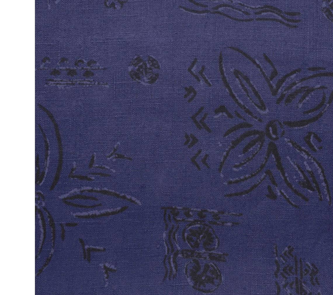 Printed Linen Navy Floral Fabric