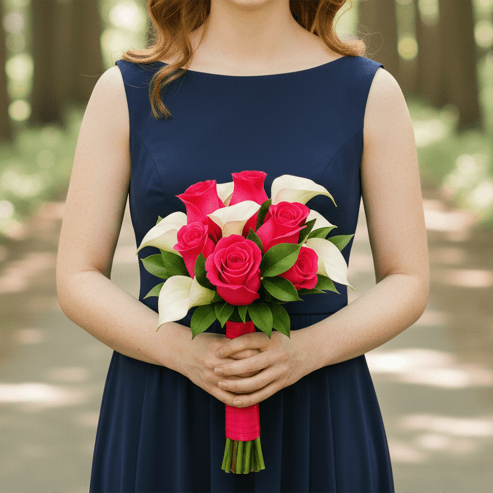 Dark Pink Roses White Calla Lilies Bridesmaids Bouquets 6 Sets Fresh Flowers 26 Stems Each