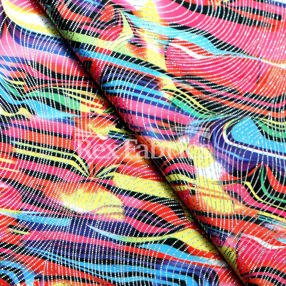 Kool Kraze Polyester Spandex Fabric - Multicolor Abstract Print, 58/60" Width (1 Yard)