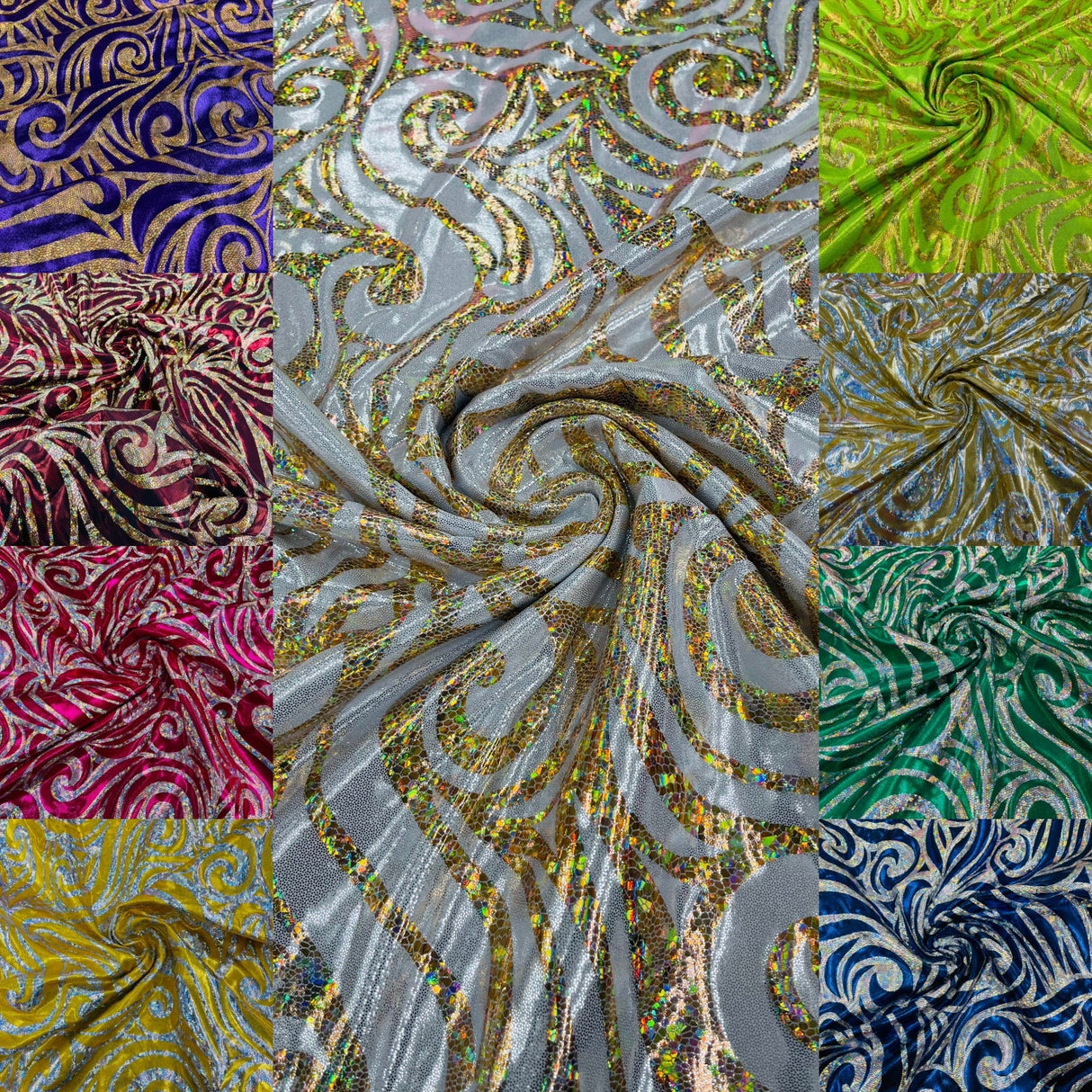 Foil Flame Spandex Fabric - Holographic Flame Print, 58" Width (1 Yard)