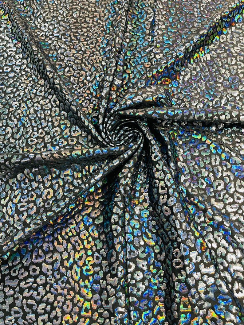Foil Leopard Print Nylon Spandex Fabric - Metallic Leopard Print, 58-60" Width (1 Yard)