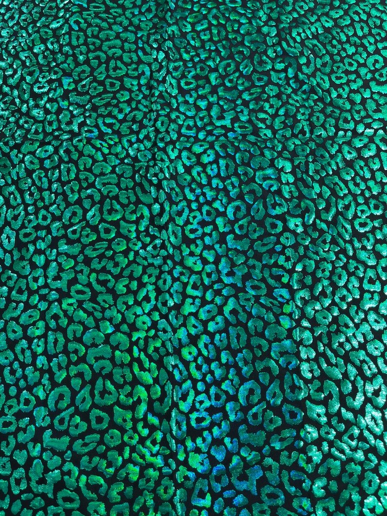 Foil Leopard Print Nylon Spandex Fabric - Metallic Leopard Print, 58-60" Width (1 Yard)