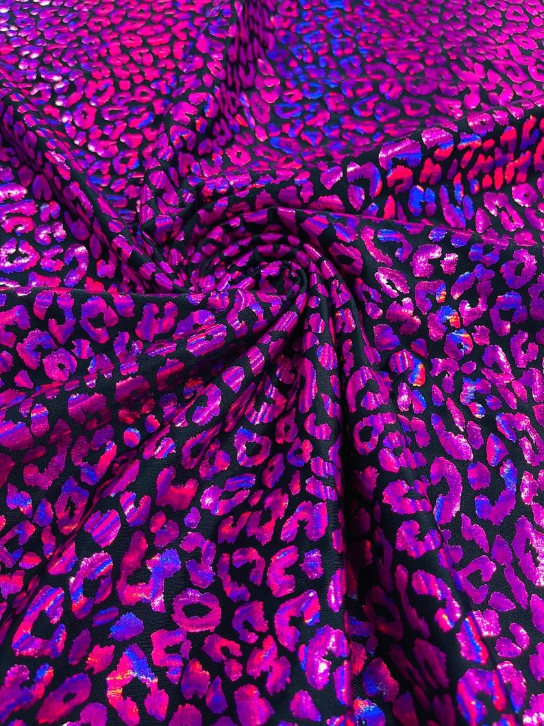Foil Leopard Print Nylon Spandex Fabric - Metallic Leopard Print, 58-60" Width (1 Yard)