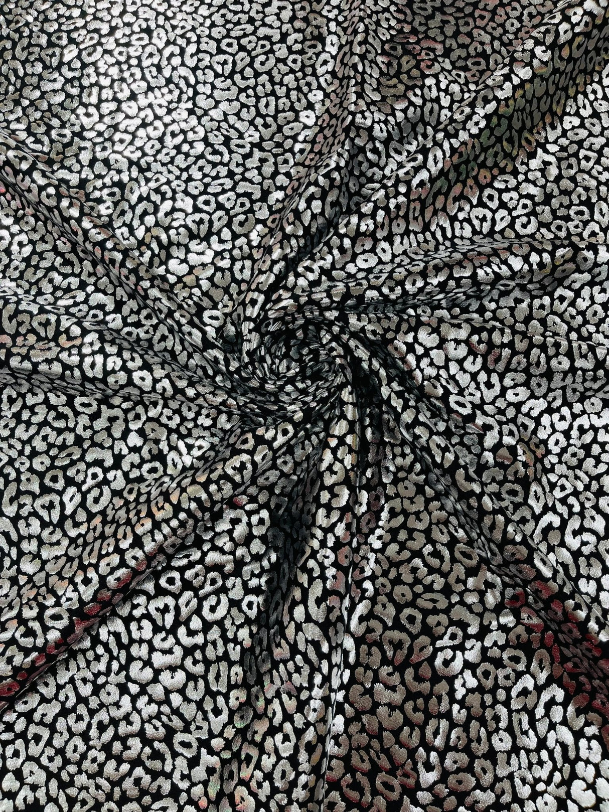 Foil Leopard Print Nylon Spandex Fabric - Metallic Leopard Print, 58-60" Width (1 Yard)