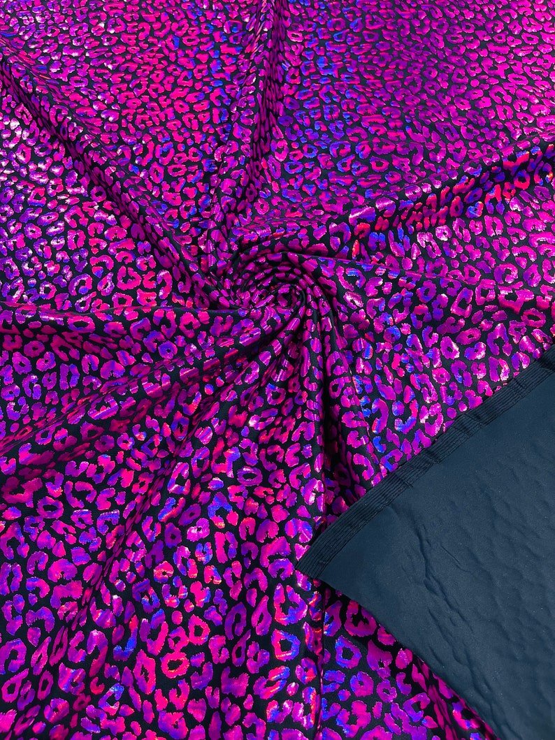 Foil Leopard Print Nylon Spandex Fabric - Metallic Leopard Print, 58-60" Width (1 Yard)