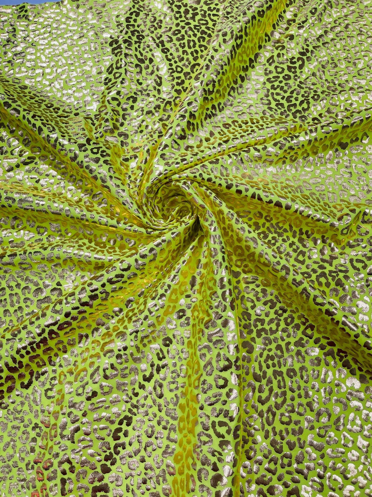 Foil Leopard Print Nylon Spandex Fabric - Metallic Leopard Print, 58-60" Width (1 Yard)