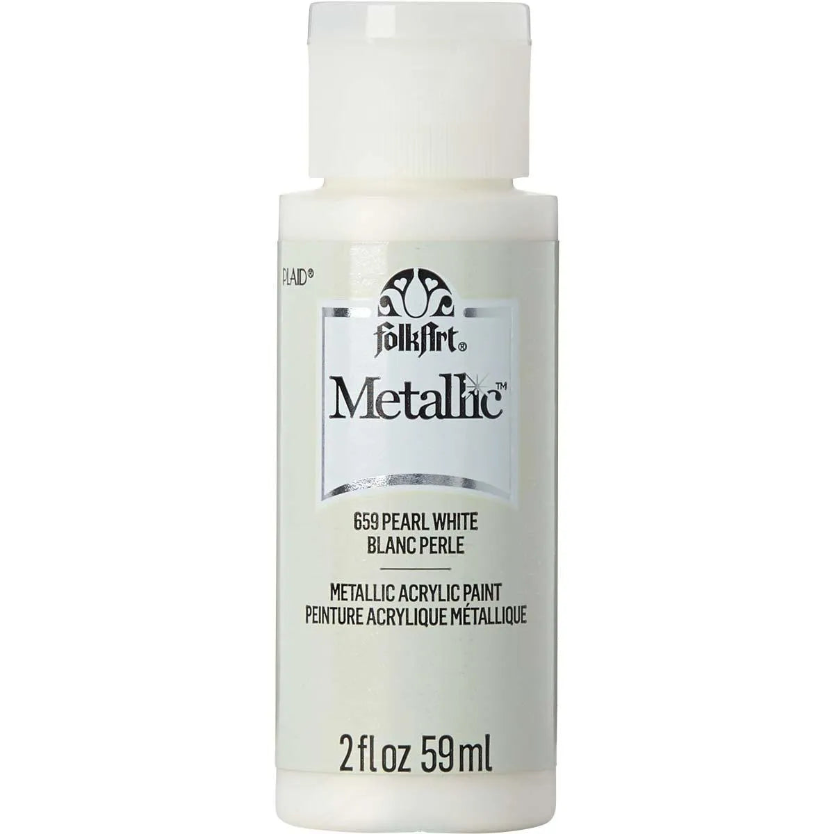 FolkArt Metallic Acrylic Paint - Pearl White (2 oz Bottle)