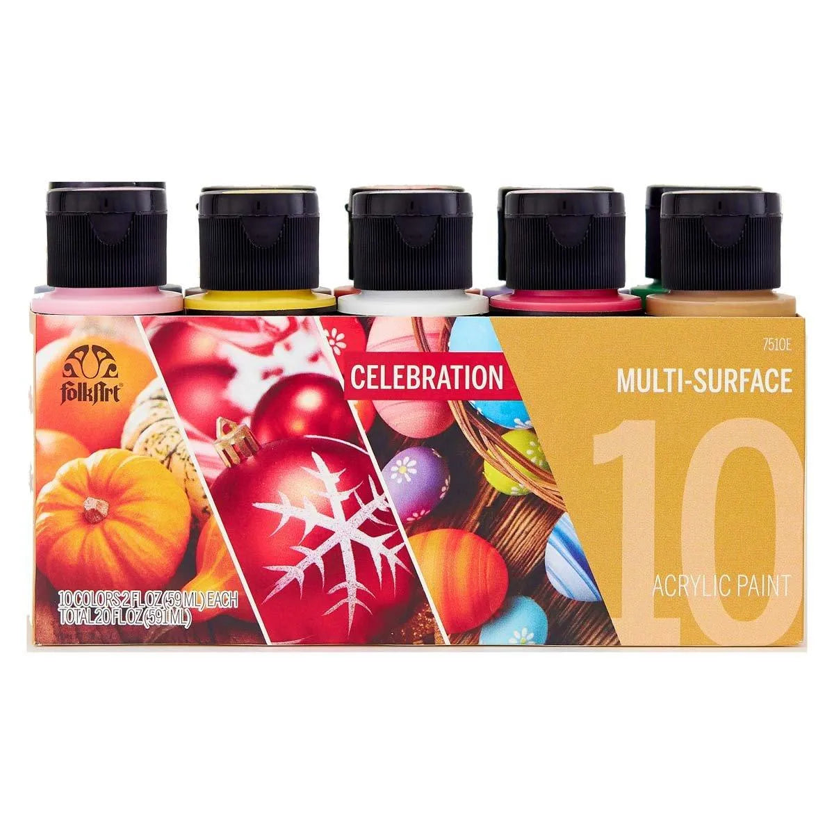 FolkArt Multi-Surface Acrylic Paint - Celebration Set (10 Set - 2 oz Bottles)