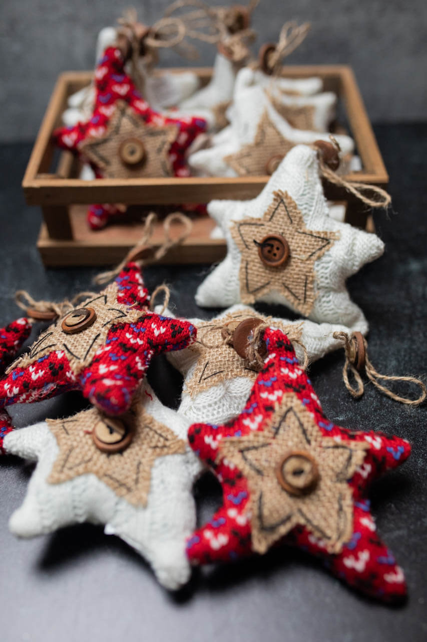 3" Knit Star Ornament W/ Box - Set of 12