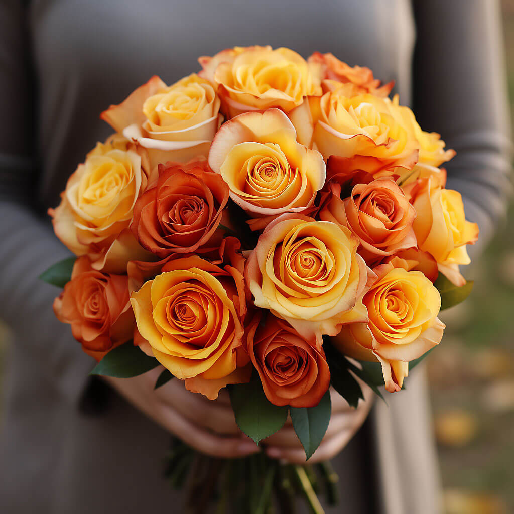 Yellow Orange Rose Bridesmaids 6 Bouquets With 28 Stems each Fresh Wedding Floral Bright Romantic Style
