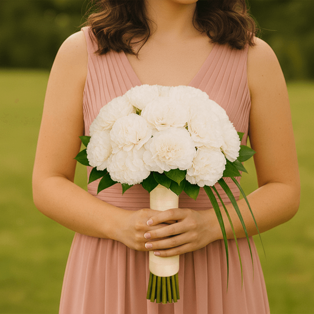 Bridesmaids 3 Bouquets with Fresh White Carnations for Elegant Wedding Celebrations