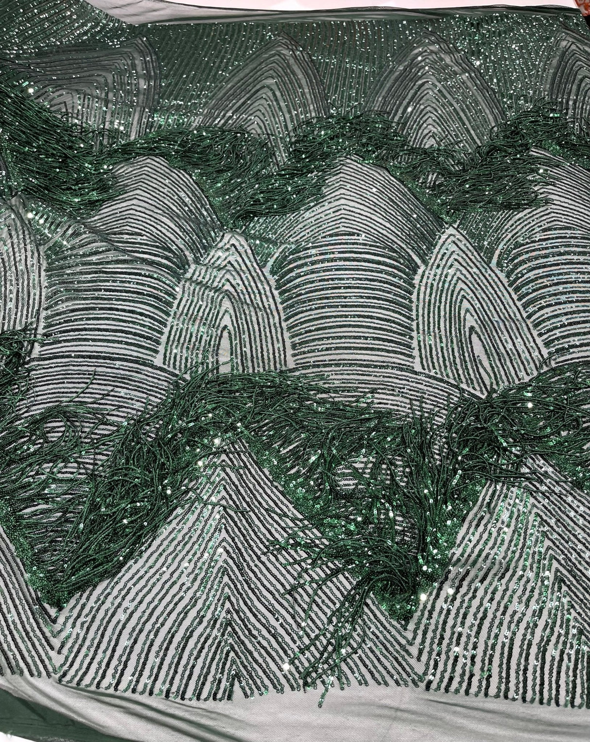 Fringe Sequin Polyester Fabric - 4 Way Stretch Mesh, Fringe Sequins, 54" Width (1 Yard)