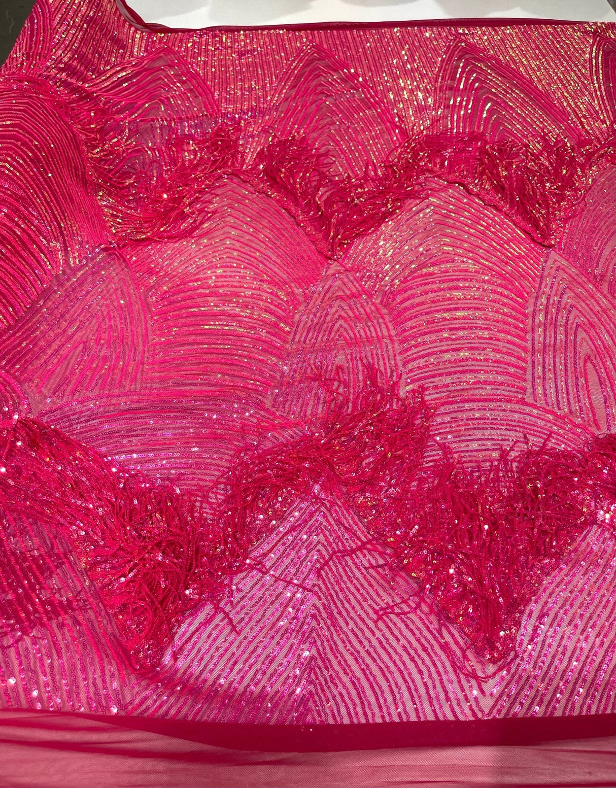 Fringe Sequin Polyester Fabric - 4 Way Stretch Mesh, Fringe Sequins, 54" Width (1 Yard)