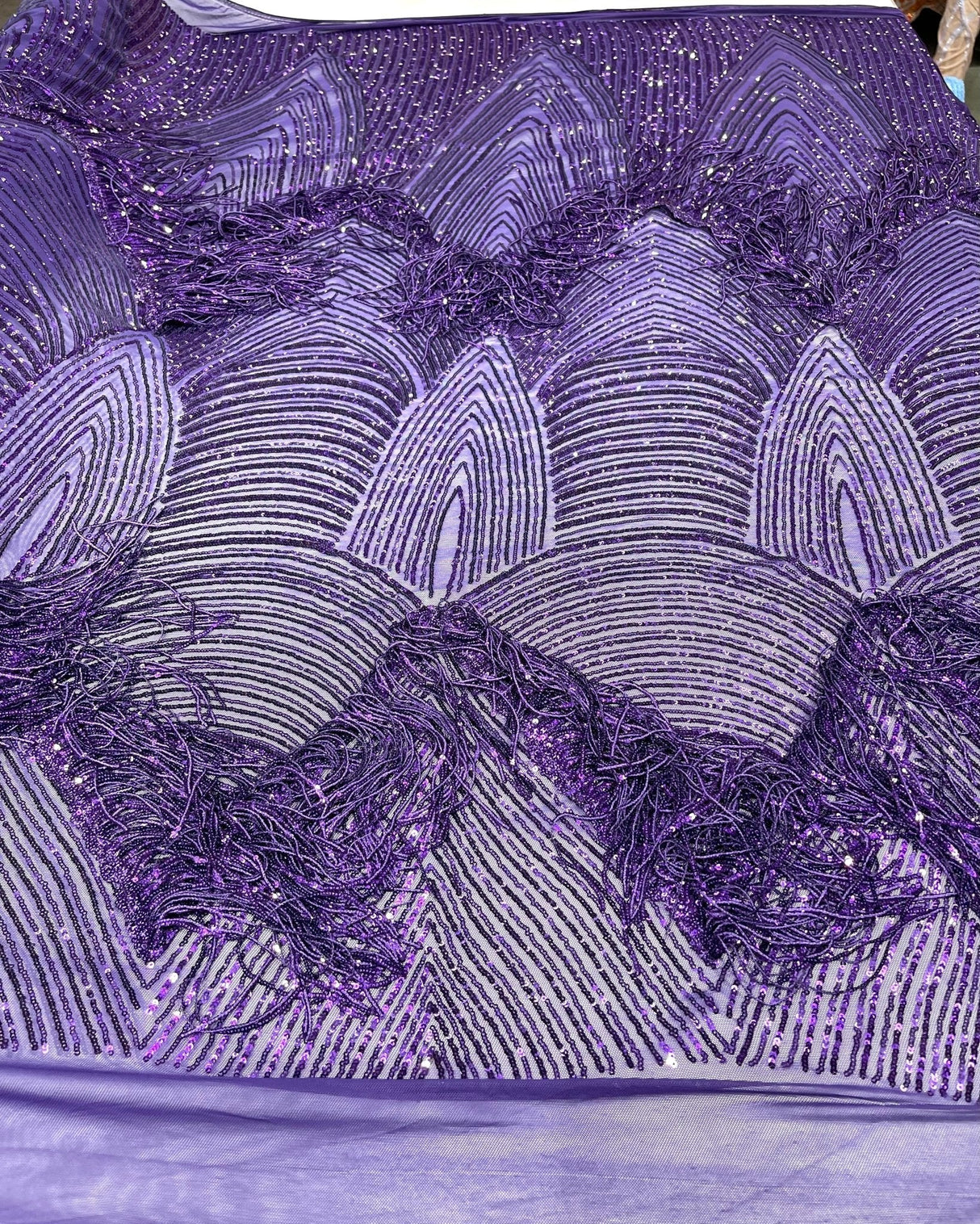 Fringe Sequin Polyester Fabric - 4 Way Stretch Mesh, Fringe Sequins, 54" Width (1 Yard)