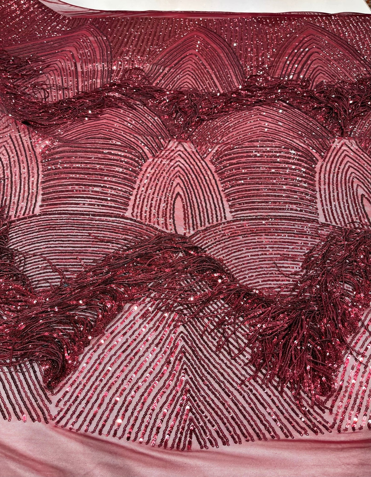 Fringe Sequin Polyester Fabric - 4 Way Stretch Mesh, Fringe Sequins, 54" Width (1 Yard)