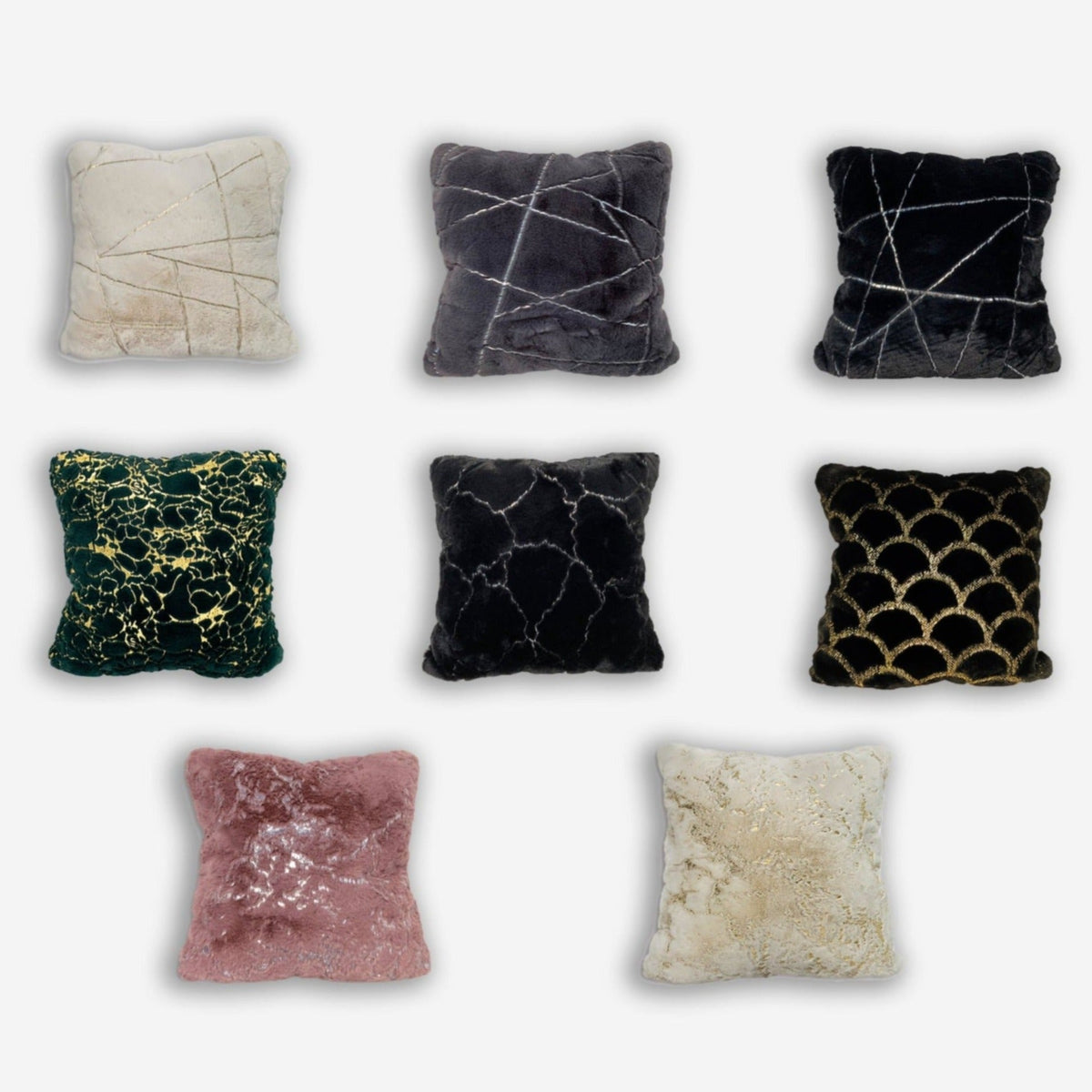 Golden Faux Fur Glow Fluffy Pillow with Shimmery Foil Illuminating Effect