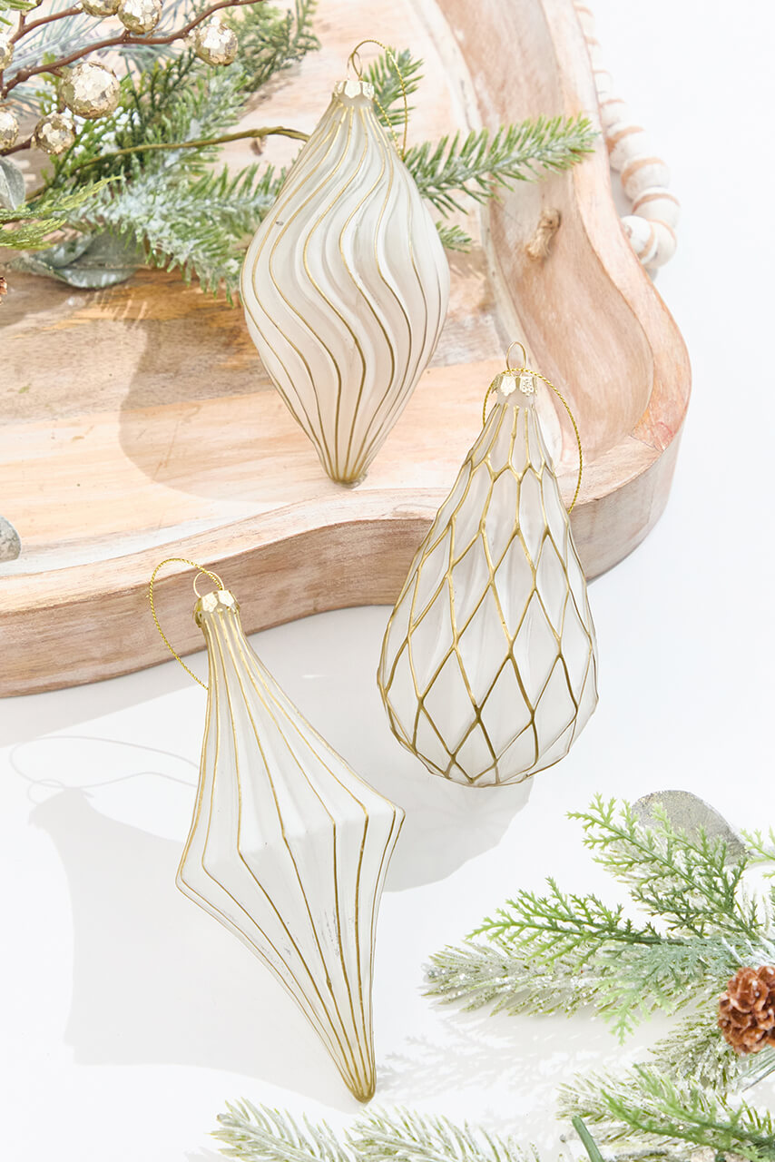 5.5" - 6.75" Gold & Frosted Glass Ornament