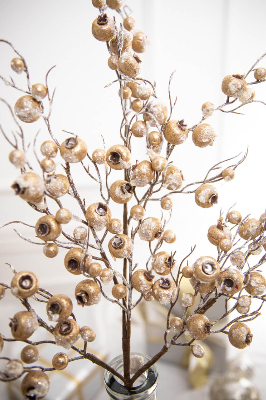 32” Frosted Iced Gold Crabapple Spray