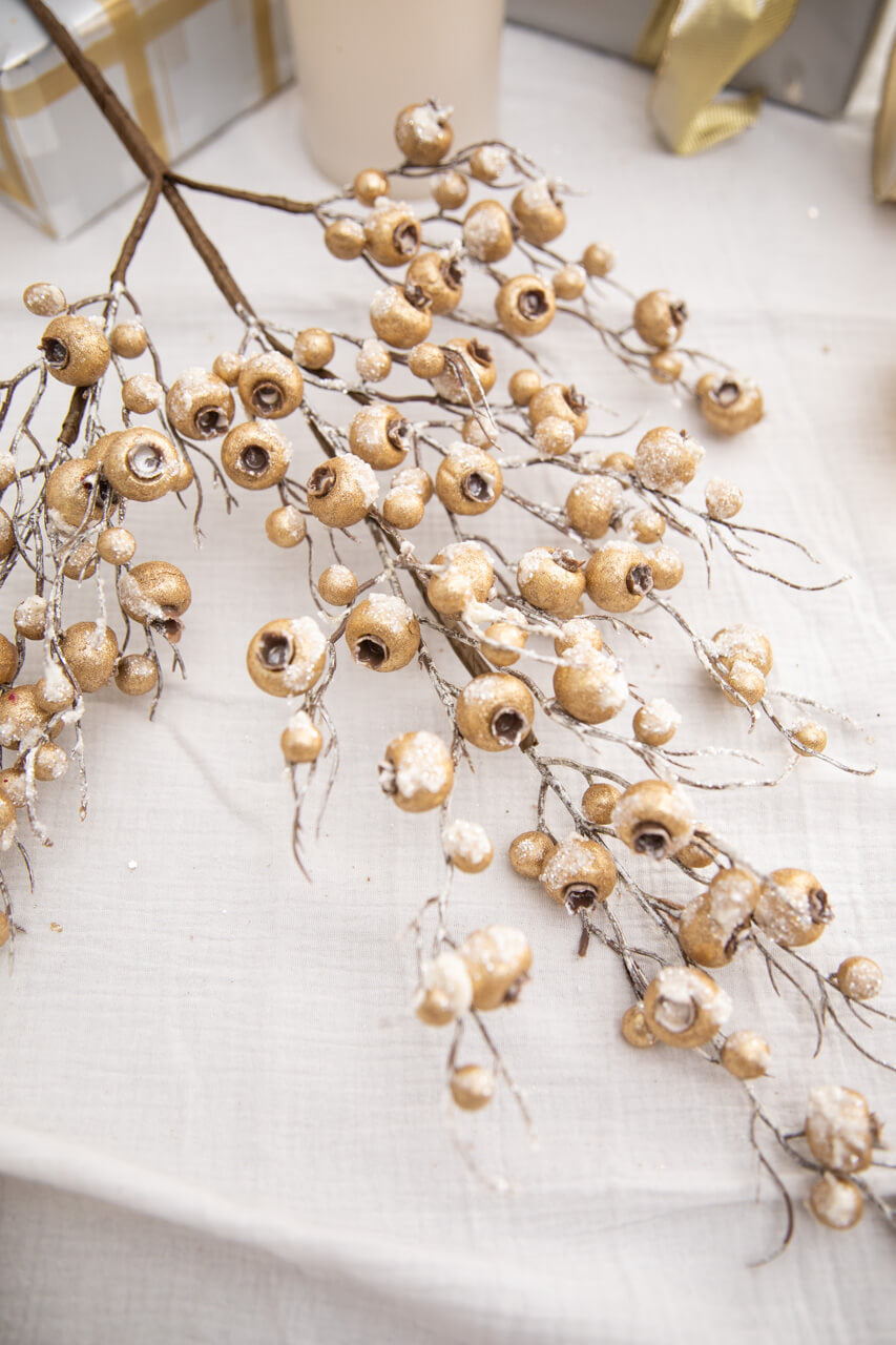 32” Frosted Iced Gold Crabapple Spray