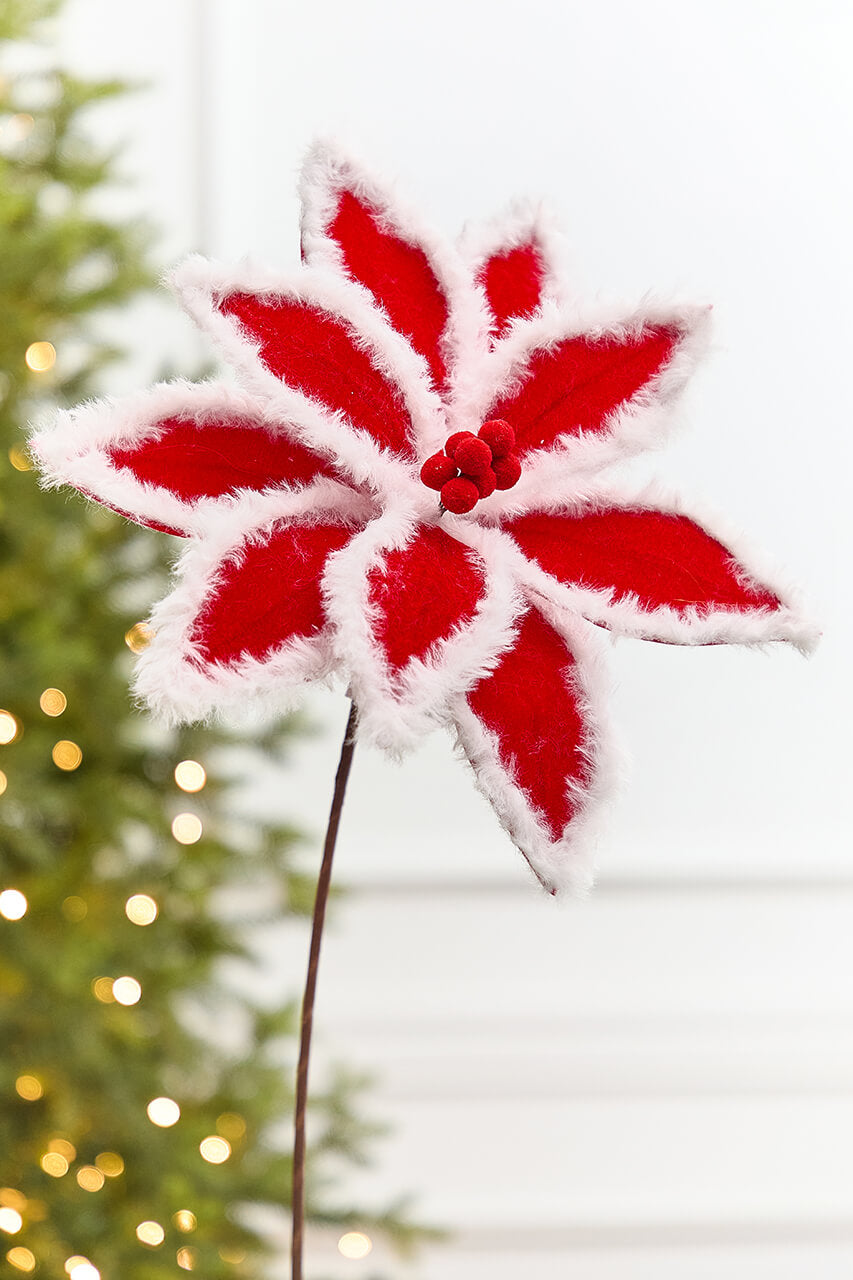 20" x 12" Red & White Fur Edge Poinsettia Stem