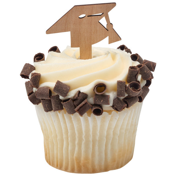 Graduation cap wood style Assortment Cupcake Cake Pics - set of 72