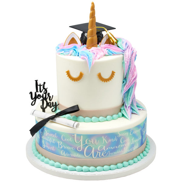 Graduation Black Grad Cap with Tassels Layon Cake - 12 set